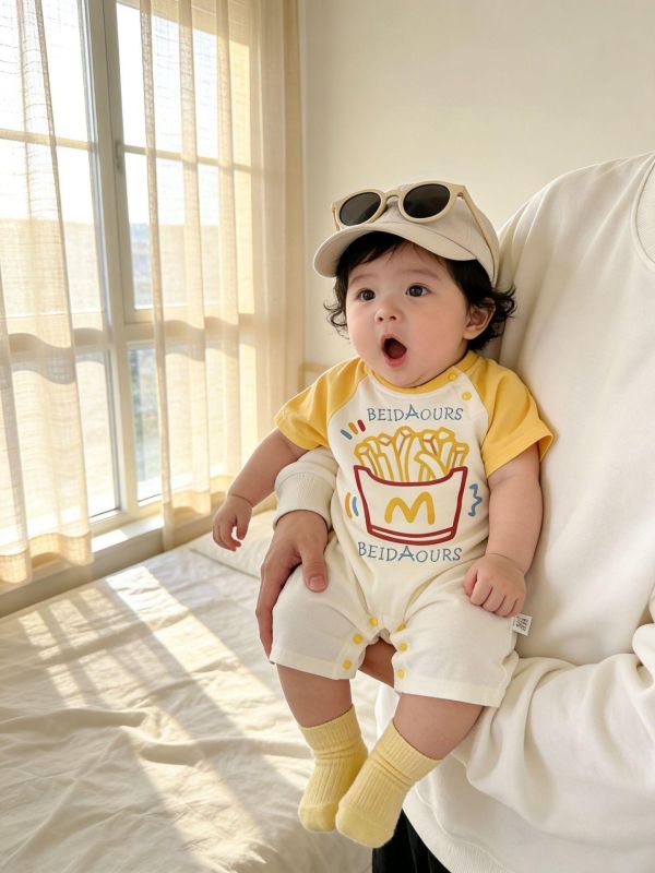 薯條/餅乾黃拼袖連身裝 