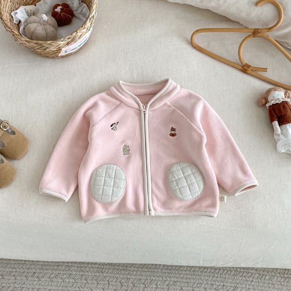 可愛狗狗刺繡雙面絨拉鍊外套 