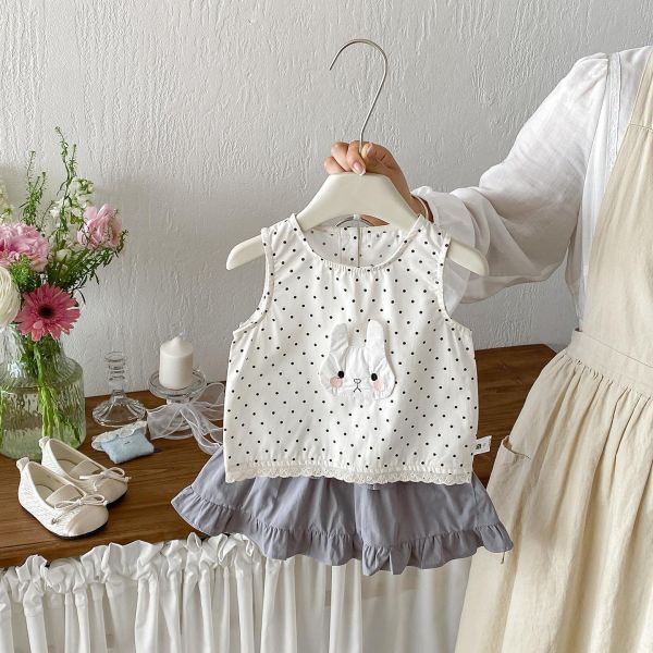 點點兔子蕾絲背心+蛋糕短裙套裝 