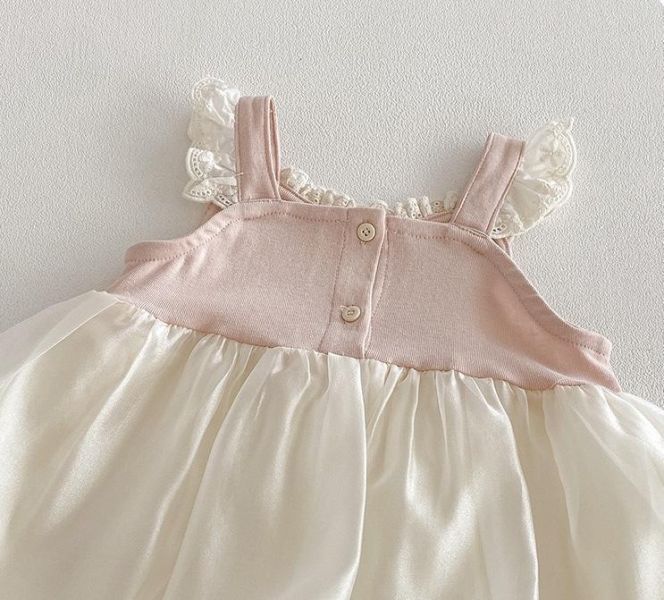 假兩件蕾絲拼接蝴蝶結澎澎連身裙 