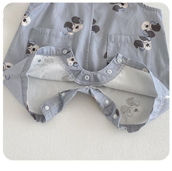 螺紋素上衣+狗狗吊帶短褲套裝 