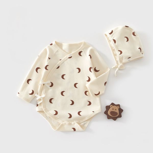 新生兒月亮棉質側開包屁衣(含帽) 