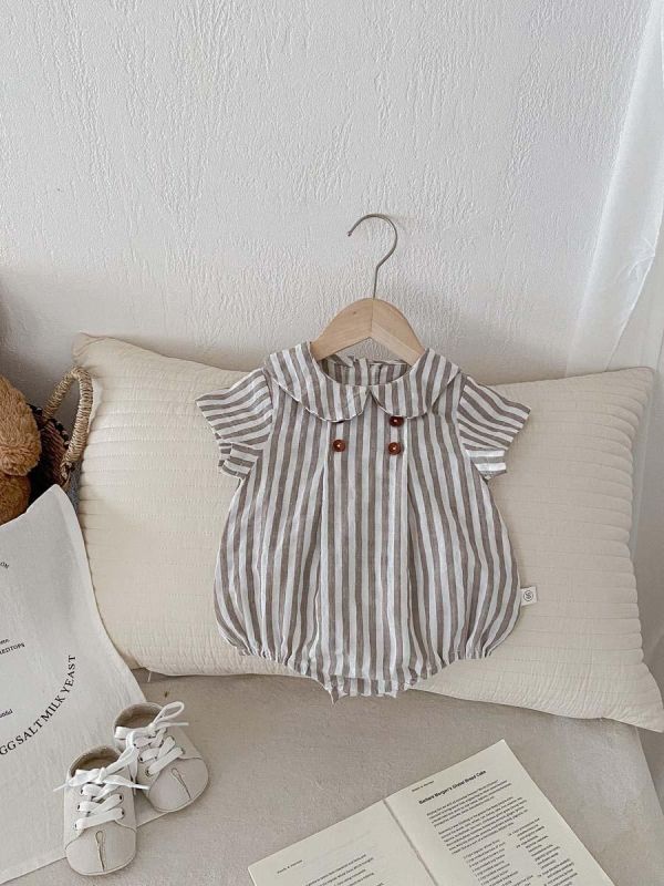 娃娃領素色/條紋英式包屁衣 