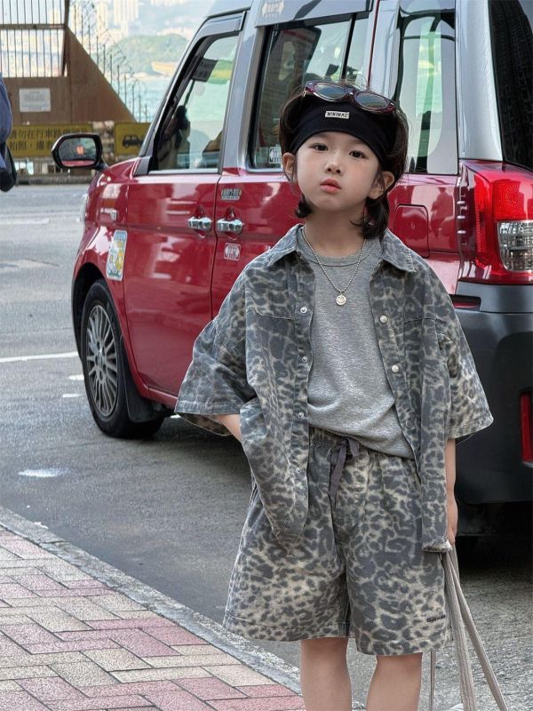 豹紋牛仔休閒兩件式套裝(2色) 