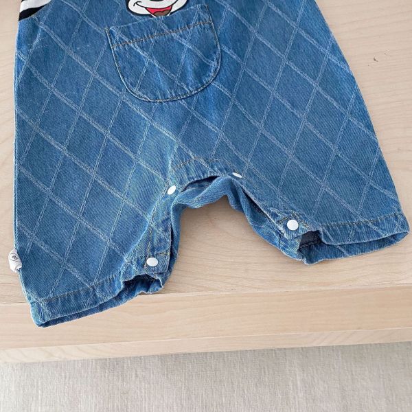 假兩件條紋牛仔米奇連身裝 