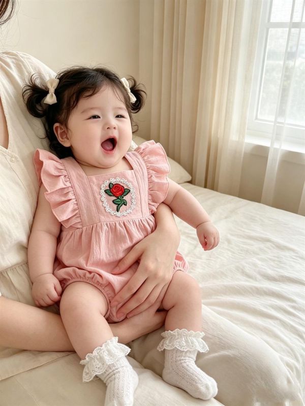公主玫瑰小花刺繡包屁衣(2色) 