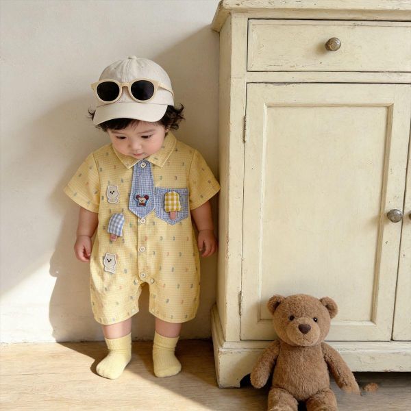 可愛冰棒領帶小熊開釦連身裝 