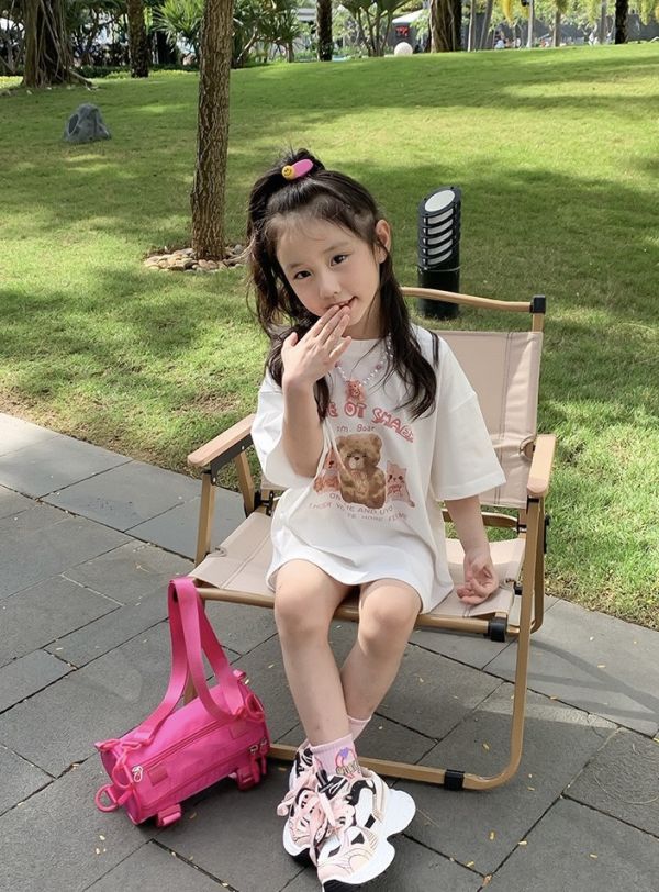 小熊可愛印花長版寬鬆上衣 