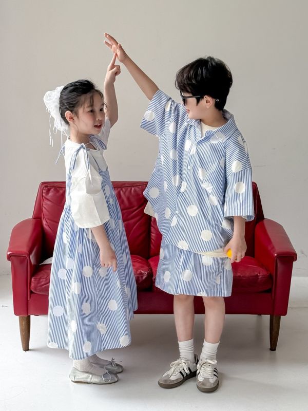 男女童夏季圓點條紋連身裙/套裝 