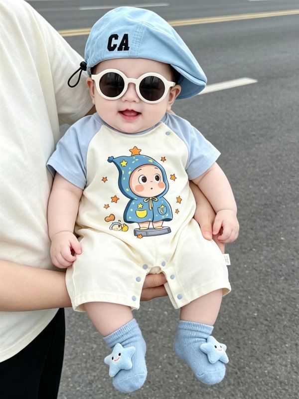 星星人拚袖棉質連身裝 