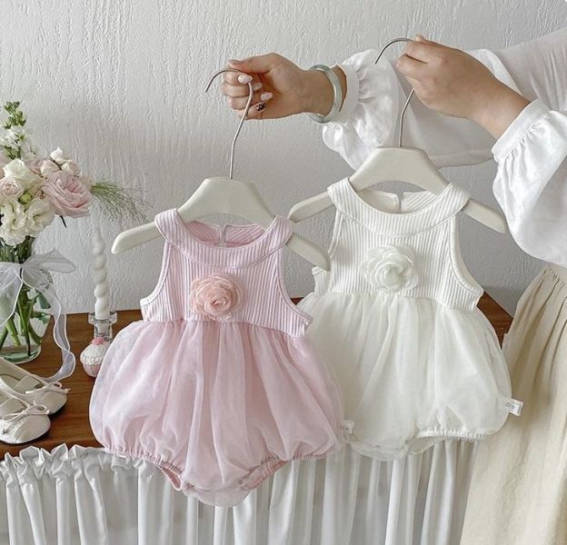 小香風立體小花削肩包屁衣 