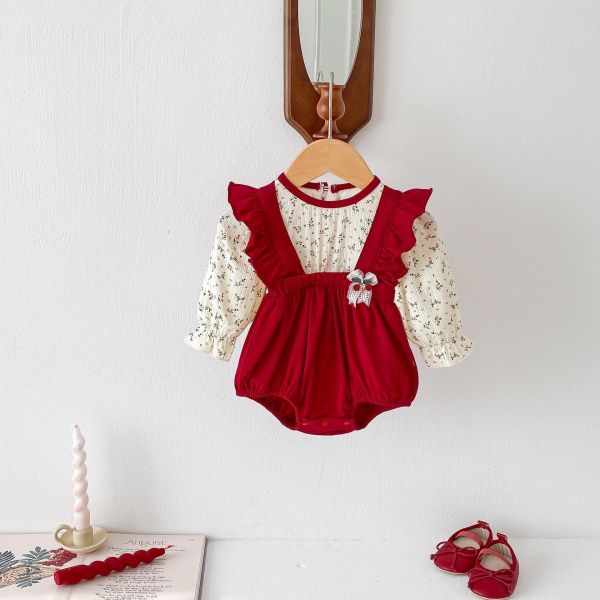 假兩件碎花吊帶鬆緊包屁衣 