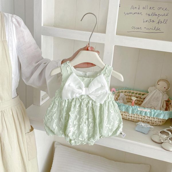 大蝴蝶結壓紋無袖包屁衣 