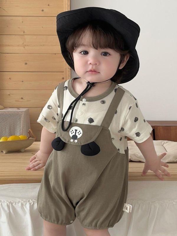 假兩件狗狗點點吊帶包屁衣 