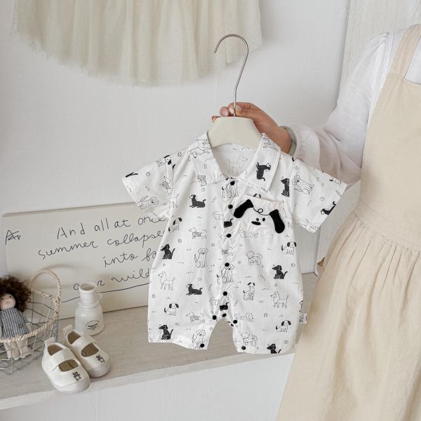 滿版狗狗印花polo領連身裝 