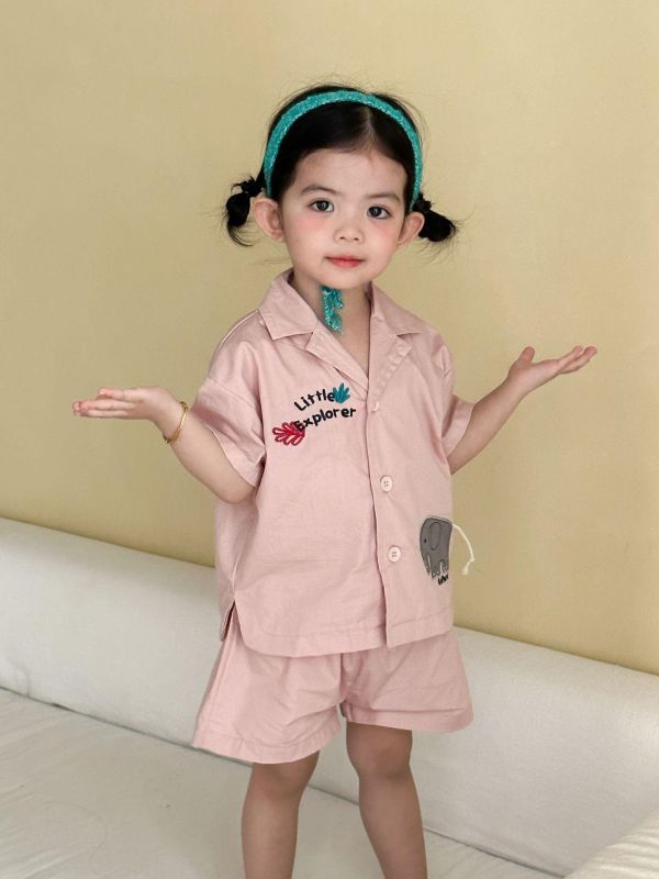 大象字母刺繡襯衫兩件式套裝 