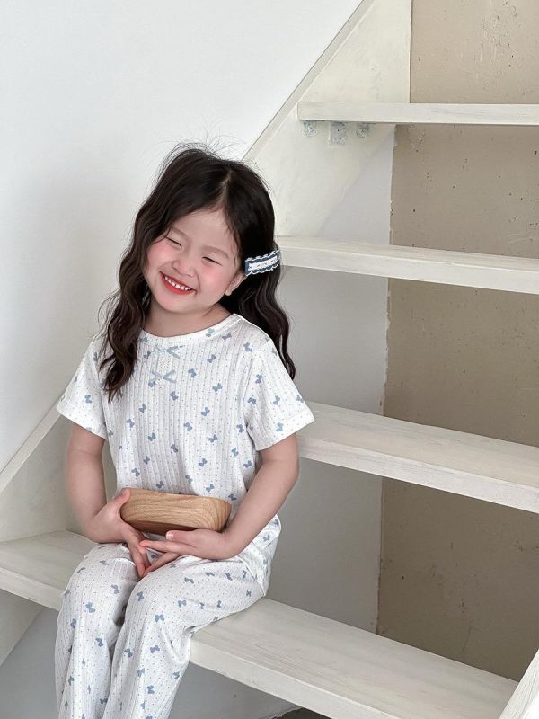 夏季碎花螺紋透氣居家兩件套套裝 