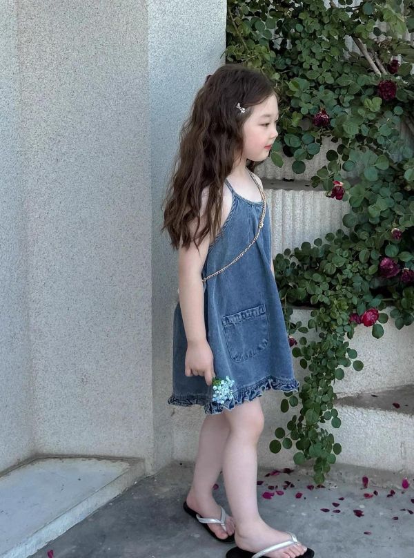 夏季露背綁帶牛仔連身裙 