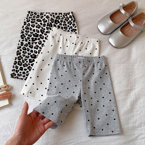 素色點點/豹紋彈力五分騎行短褲 