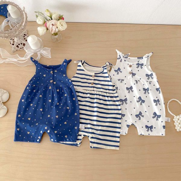 雙釦印花綁繩背心式連身裝 