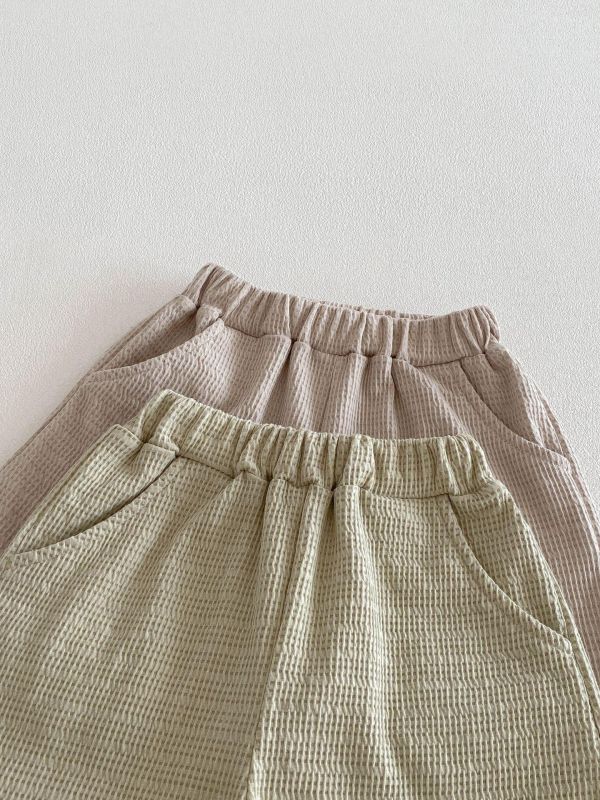 假兩件小熊華夫格上衣+短褲套裝 