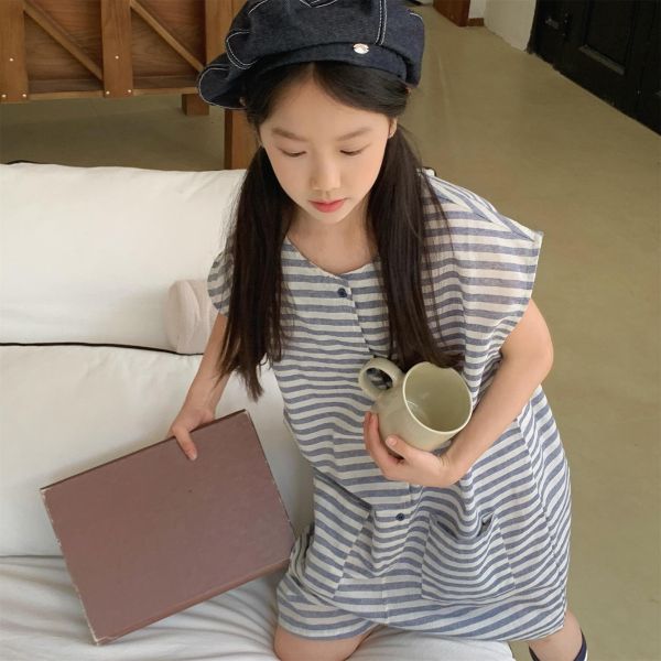 休閒慵懶條紋字母開釦連身裝(2色) 