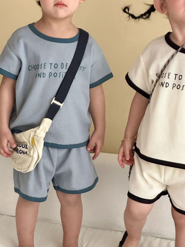 華夫格字母印花休閒兩件式套裝 