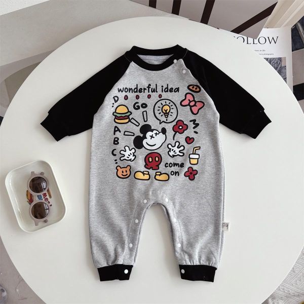 可愛塗鴉米奇卡通拼袖連身裝 