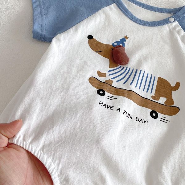 立體臘腸狗狗印花撞色包屁衣 