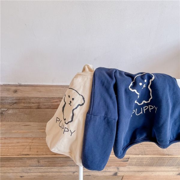 Puppy印花素面寬鬆上衣 