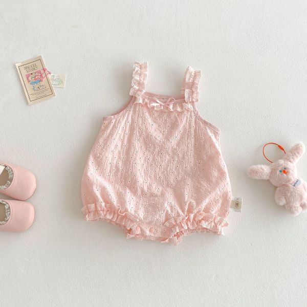 可愛素色木耳背帶蝴蝶結包屁衣 