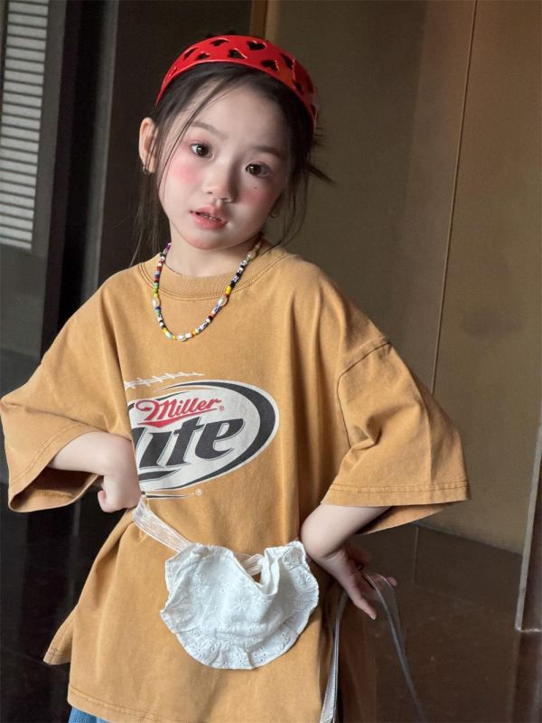 個性字母印花刷舊T恤上衣 