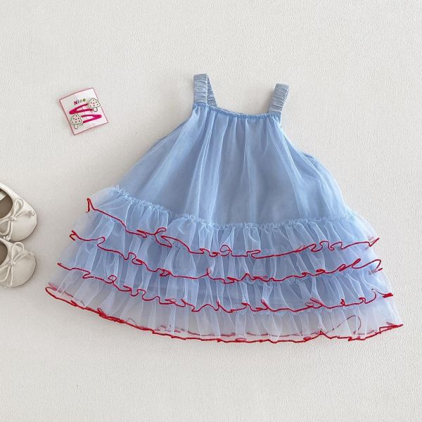 氣質甜美背帶網紗蛋糕連身裙 