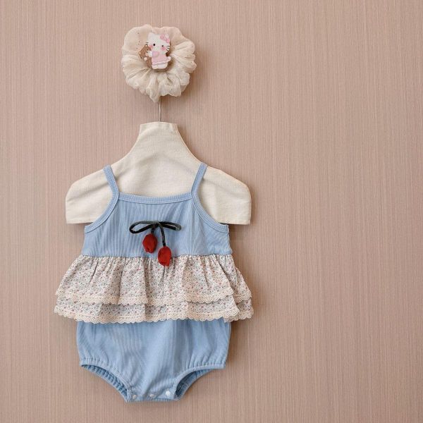 螺紋坑條鬱金香雙層蕾絲包屁衣 