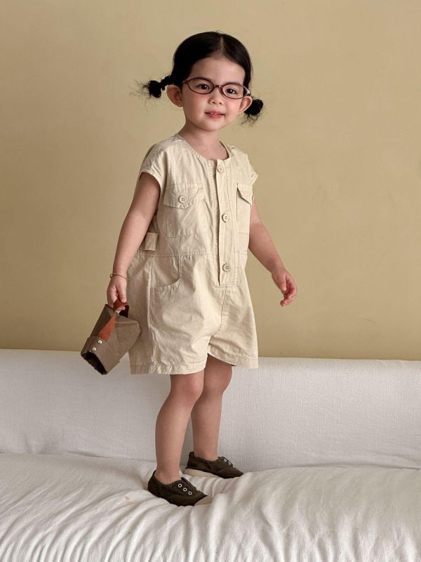 後字母刺繡素色休閒連身裝 