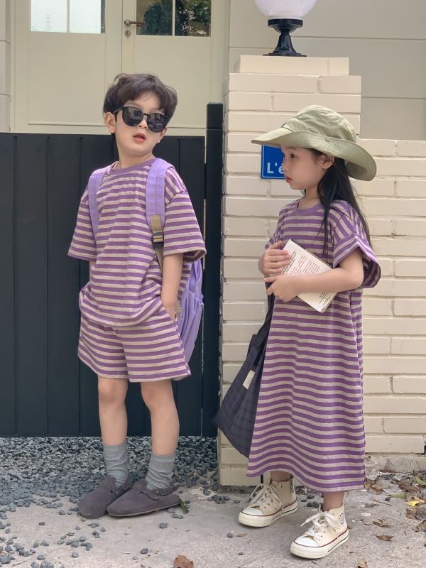 親子兄妹款條紋套裝/連身裙 