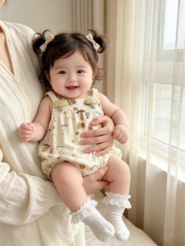 Ins風可愛小蘑菇無袖背帶包屁衣 