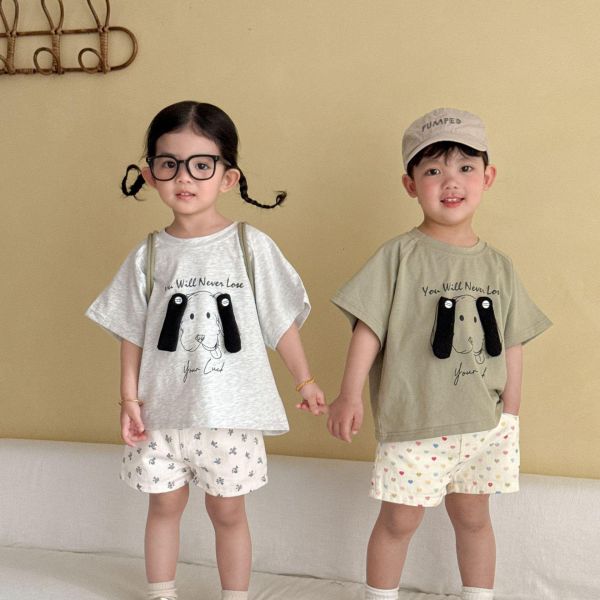 立體狗狗耳朵素色T恤上衣 