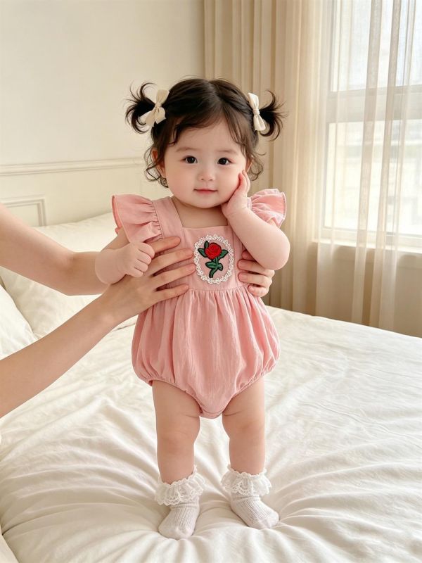 公主玫瑰小花刺繡包屁衣(2色) 