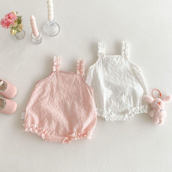 可愛素色木耳背帶蝴蝶結包屁衣 