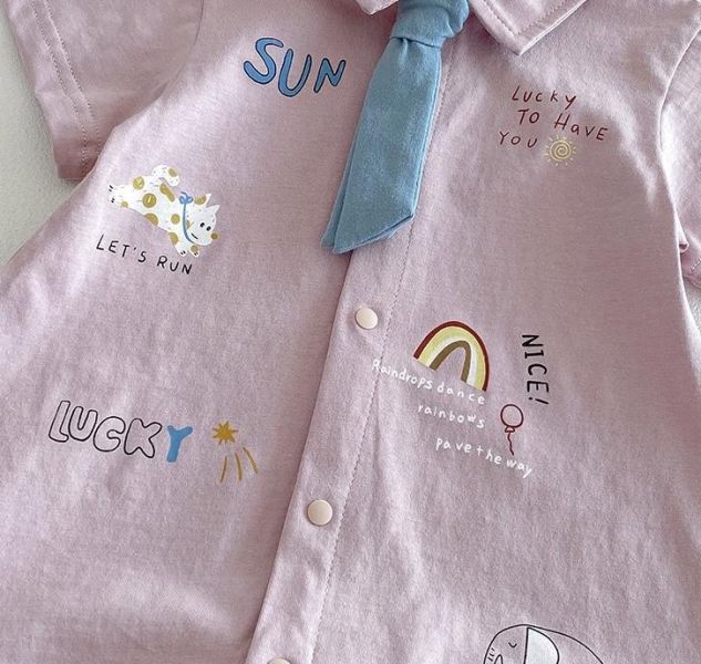 可拆式領帶-翻領塗鴉連身裝 