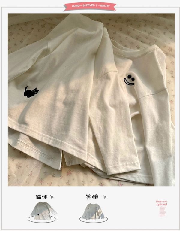 極簡風笑臉/小貓長版上衣 