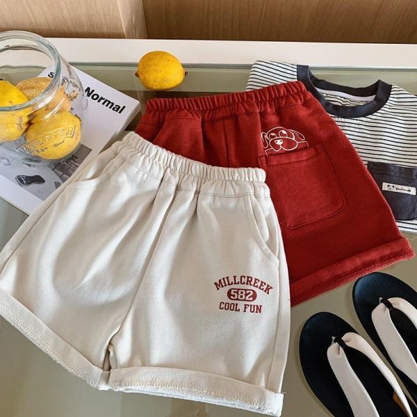 運動風字母狗狗印花五分棉短褲 