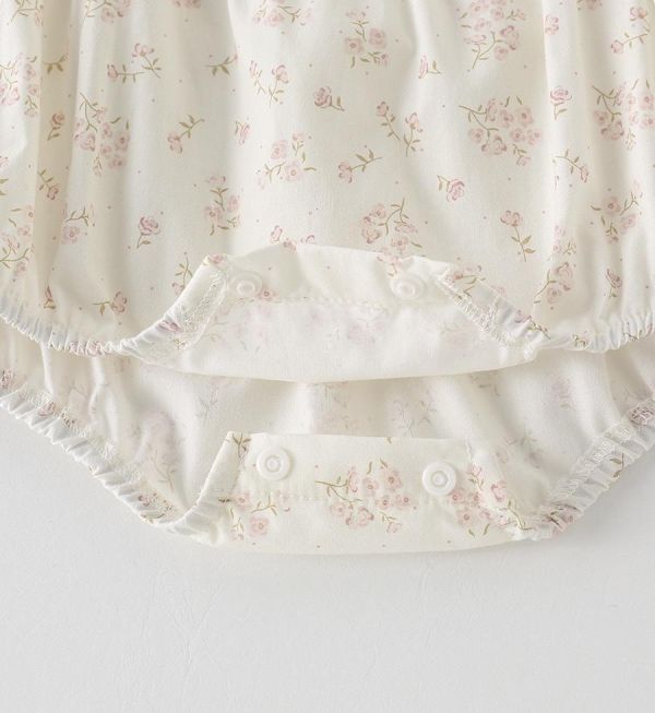 方領碎花兔子花邊包屁衣 