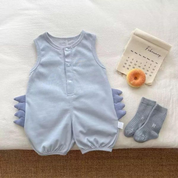 素色恐龍造型開釦棉質連身裝 