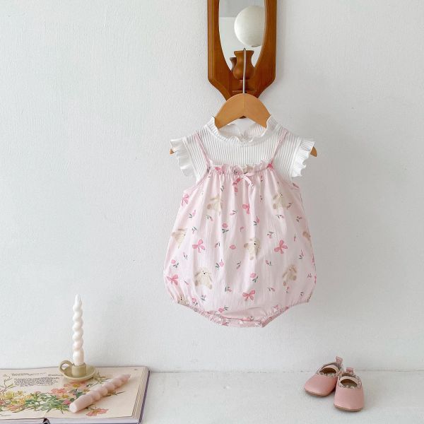 兩件式-木耳背心上衣+蝴蝶結吊帶包屁衣 