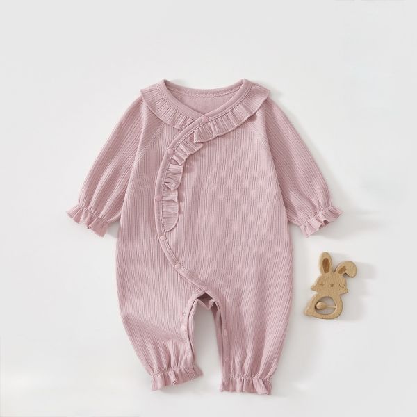 新生兒花邊荷葉領開釦連身裝 