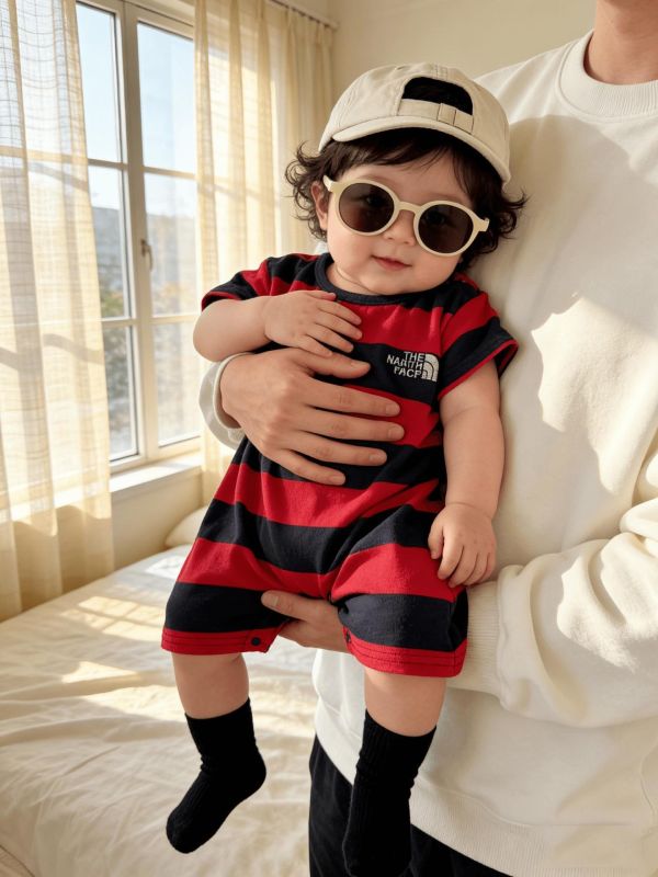 寬版條紋經典兩色連身裝 