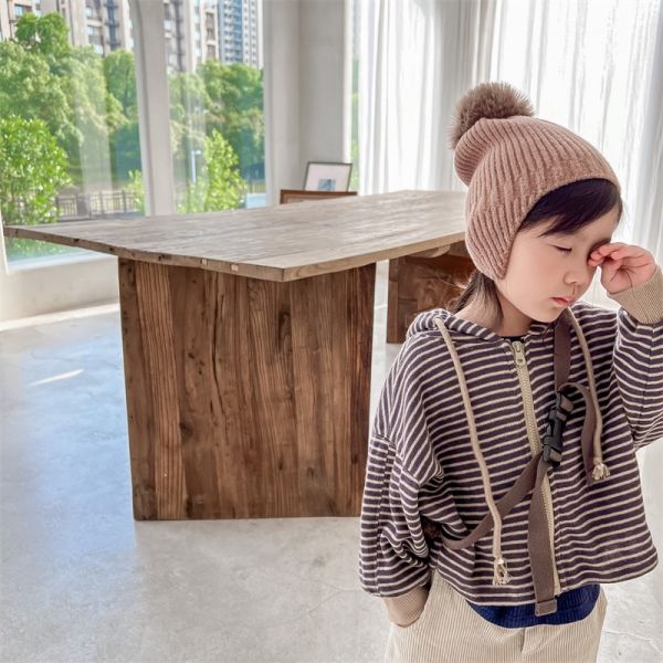 兩色條紋連帽拉鍊外套 