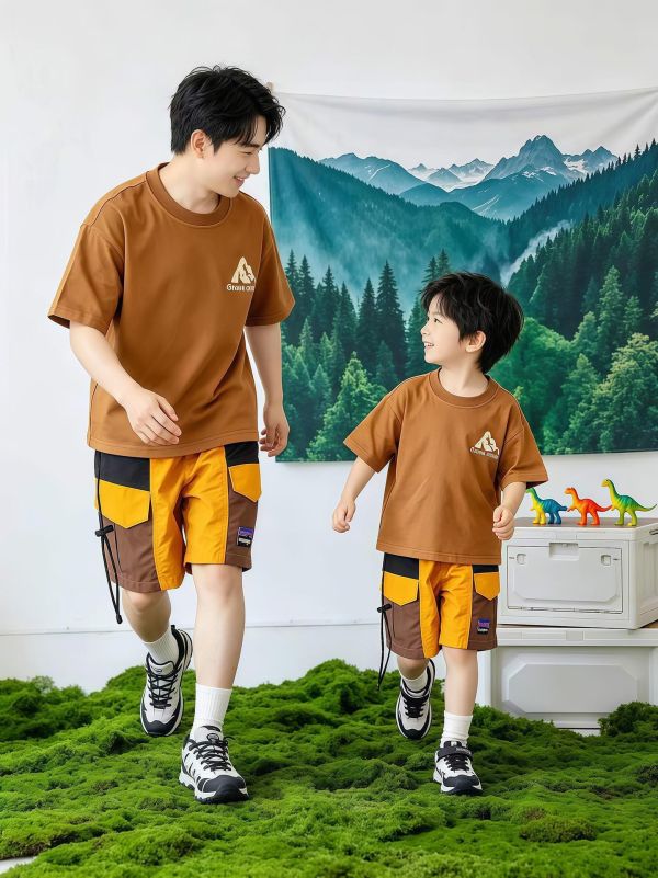 親子裝-露營前後山峰印花T恤上衣 